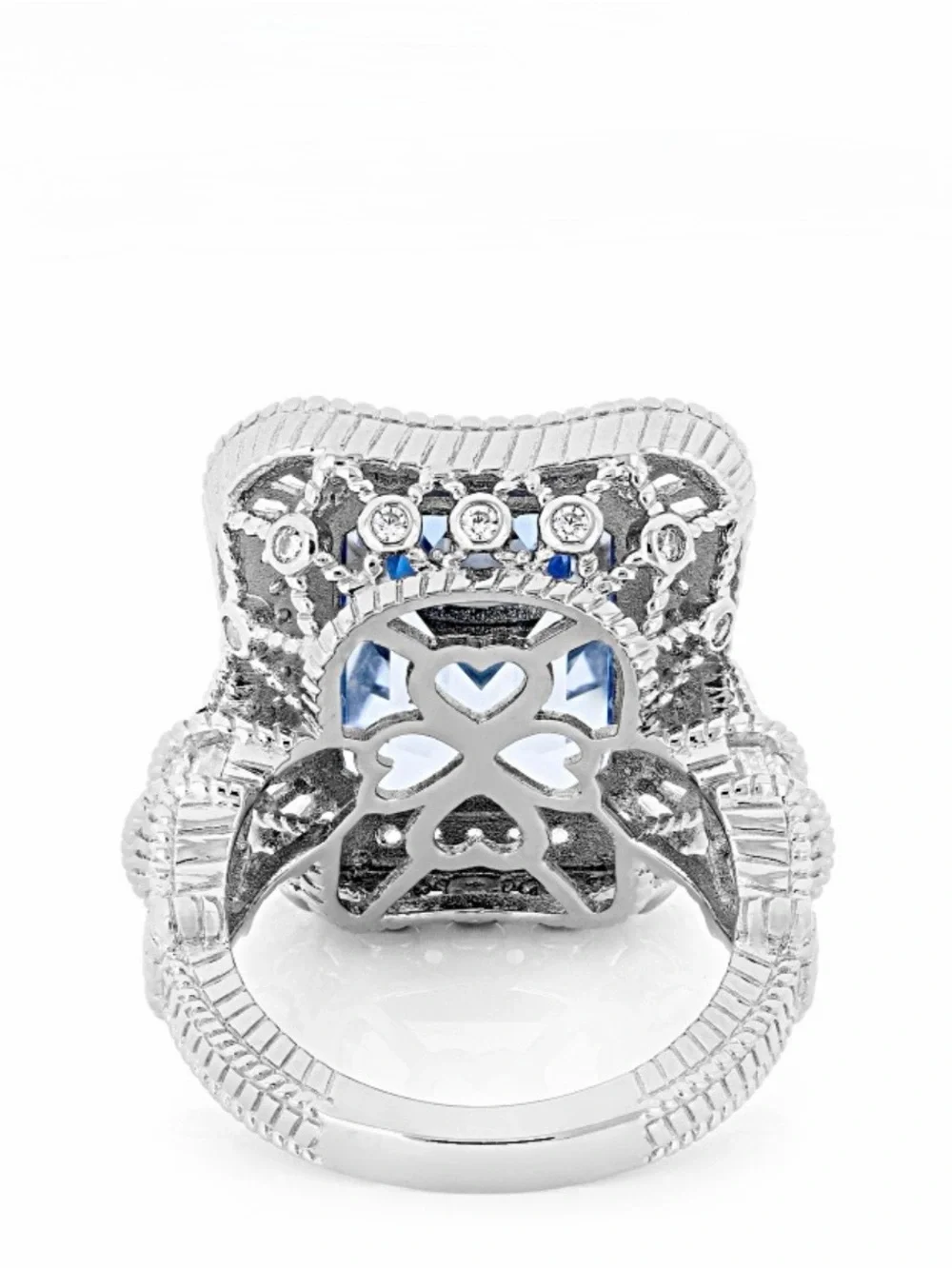 Judith Ripka Lab Blue Spinel, Rhodium Over Sterling Silver Princess Ring, size 6
